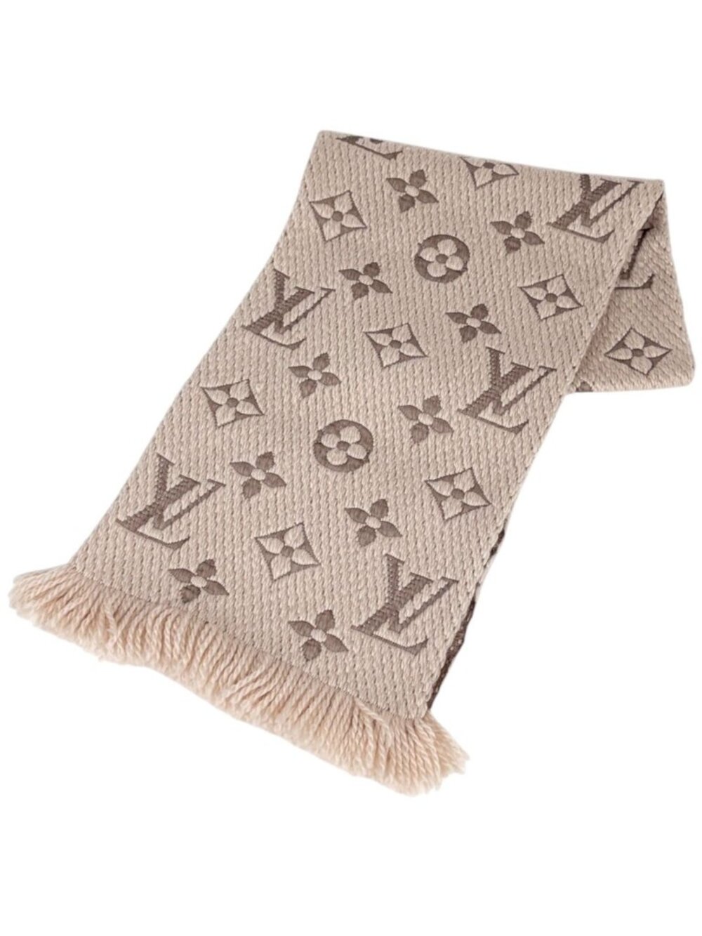 Louis Vuitton Logomania Scarf Monogram Fringe Wool Silk Ecru